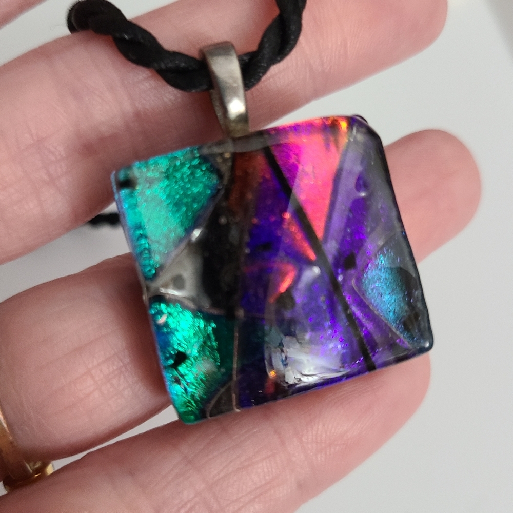 925 Vintage Murano Glass Necklace Art Glass 90's Sparkle Sterling Silver Estate